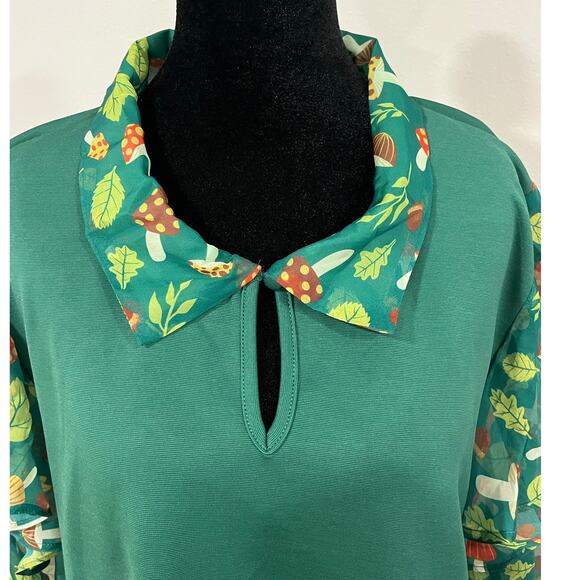 Smak Parlour Size 2X Mushroom Print Green Crop Top Fairycore Bell Sleeve Shirt - Picture 2 of 12